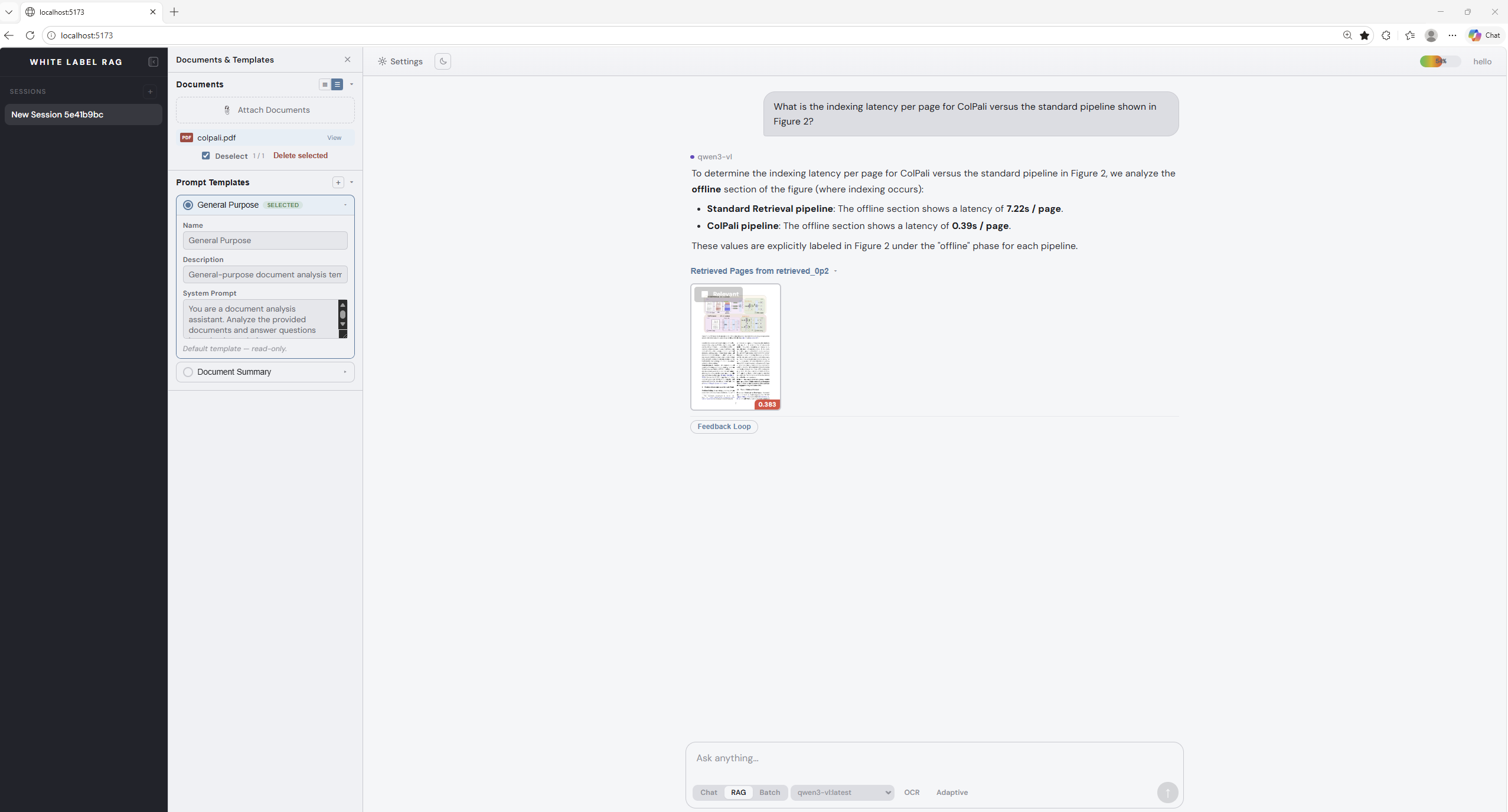 RAG Lab interface — light mode